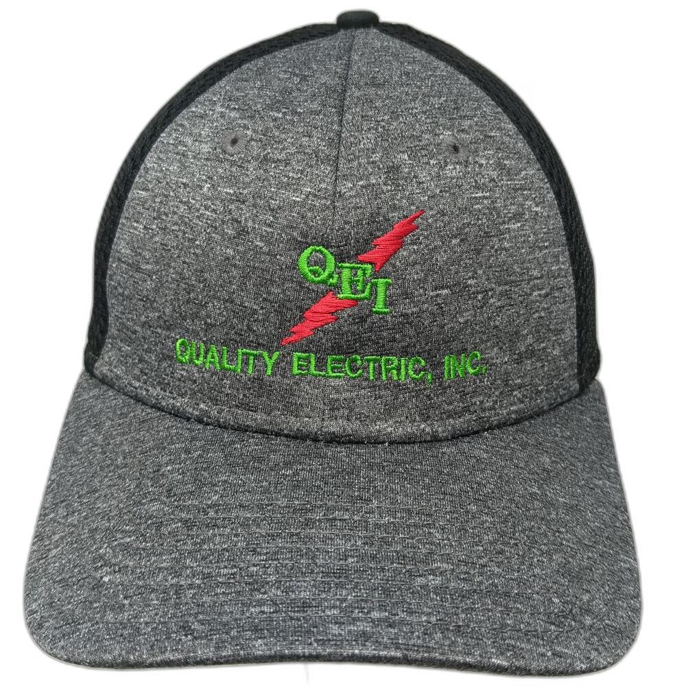 New Era Baseball Cap Gray Black L 39THIRTY Stretch Fit Mesh Back QEI Logo Hat